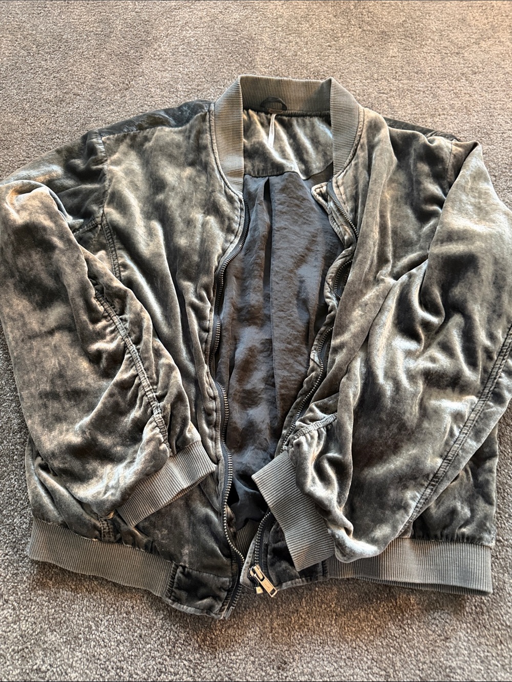 Velvet Bomber Jacket - Gray